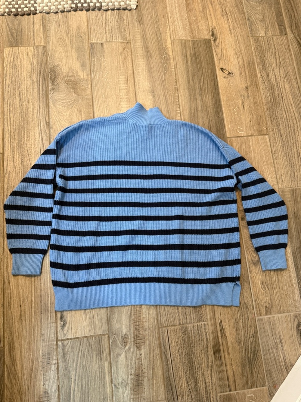 LOFT Light Navy Striped Mock Neck Sweater Shoulder Buttons Nautical XL NWT - Picture 7 of 9